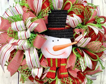 Snowman Wreath, Christmas Wreath, Snowman Decor, Snowman Holiday Wreath, Christmas Decor, Winter Wreath, Deco Mesh Christmas Snowman Wreath