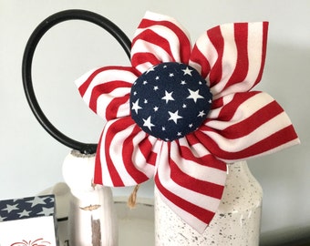 Patriotic Fabric Flowers: Red White Blue Farmhouse Decor