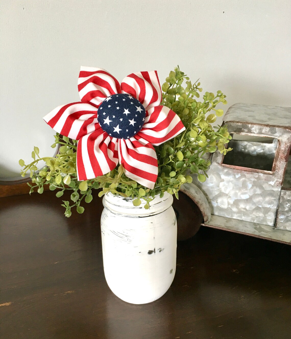 Patriotic Fabric Flowers Red White and Blue Floral Picks Etsy