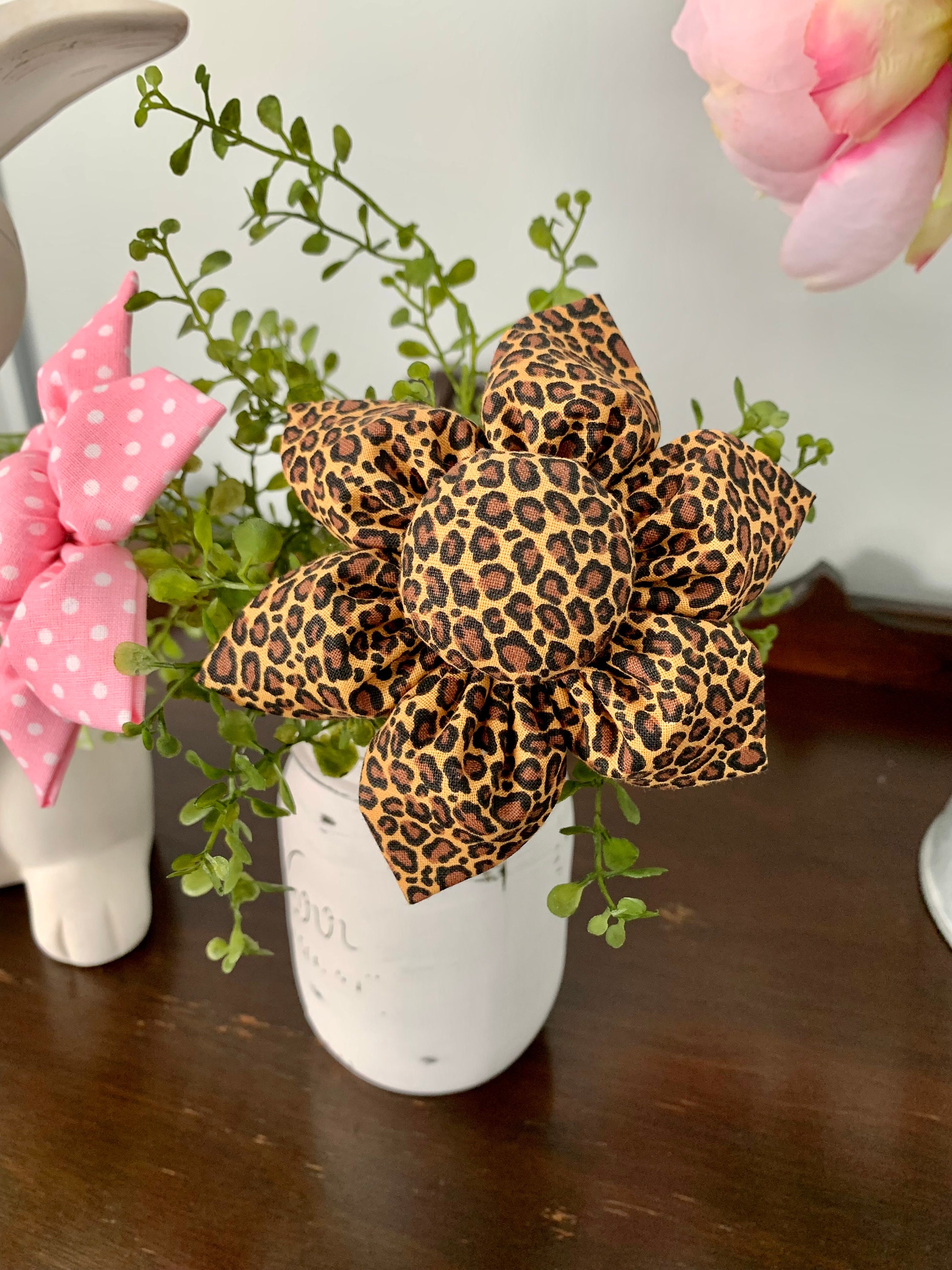 Leopard Print Fabric Flowers, Spring Decor, Wreath Attachment - Etsy