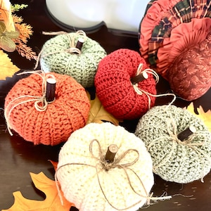 Crochet Pumpkins, Fall Farmhouse Decor, Harvest Yarn Pumpkins, Autumn Home Decor, Fall Tiered Tray, Thanksgiving Pumpkin Decor, Halloween