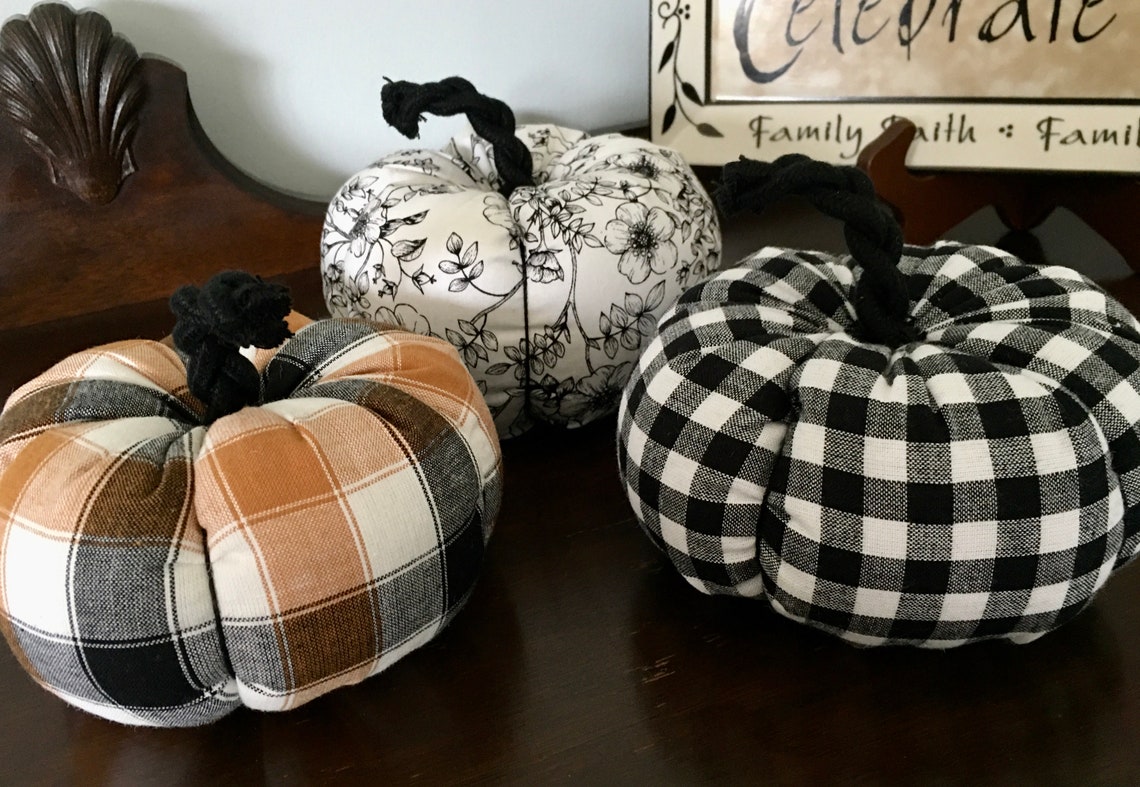 Buffalo Plaid Fabric Pumpkins Pumpkin Decor Fall Harvest Etsy
