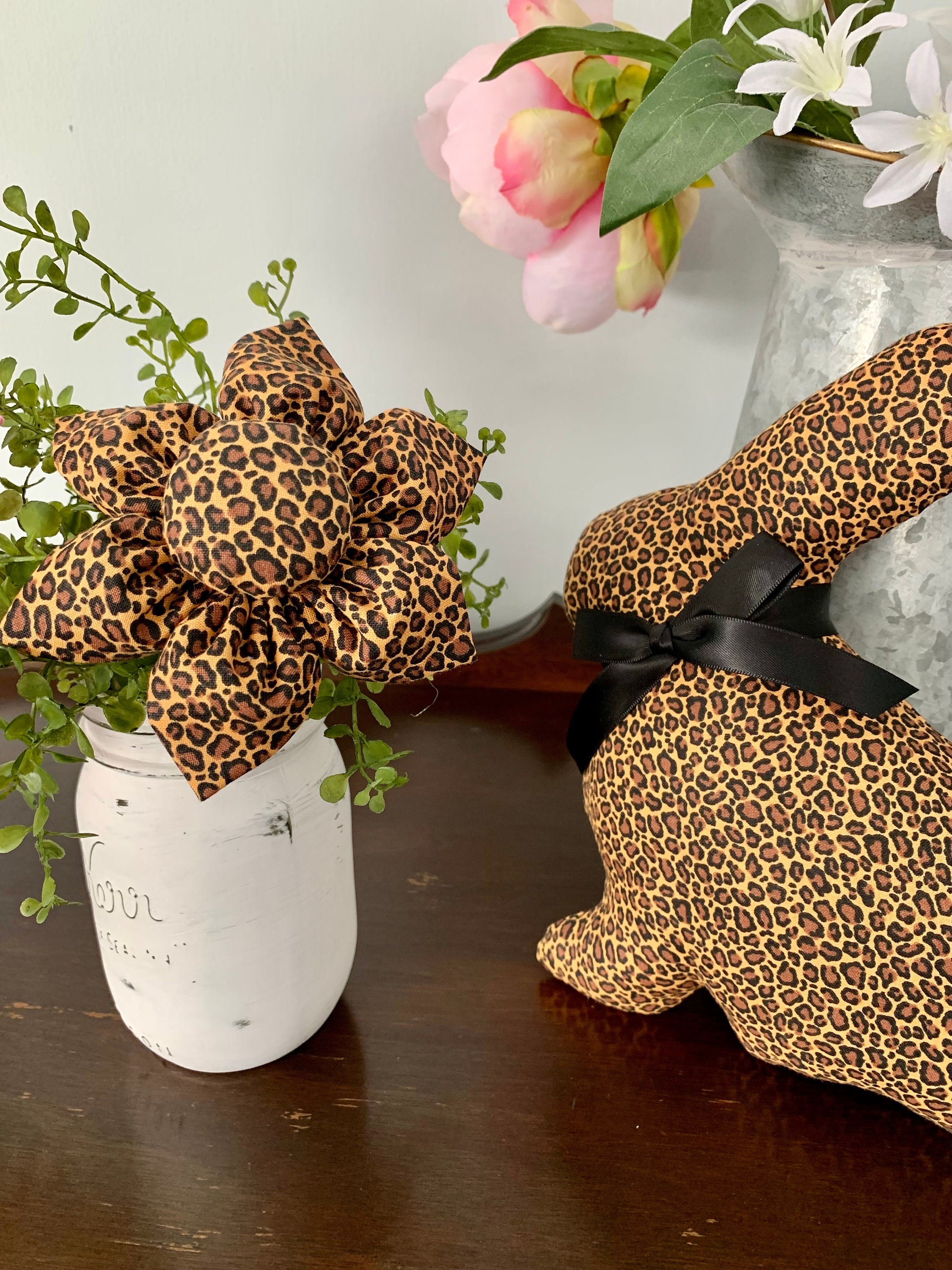 Leopard Print Fabric Flowers, Spring Decor, Wreath Attachment - Etsy