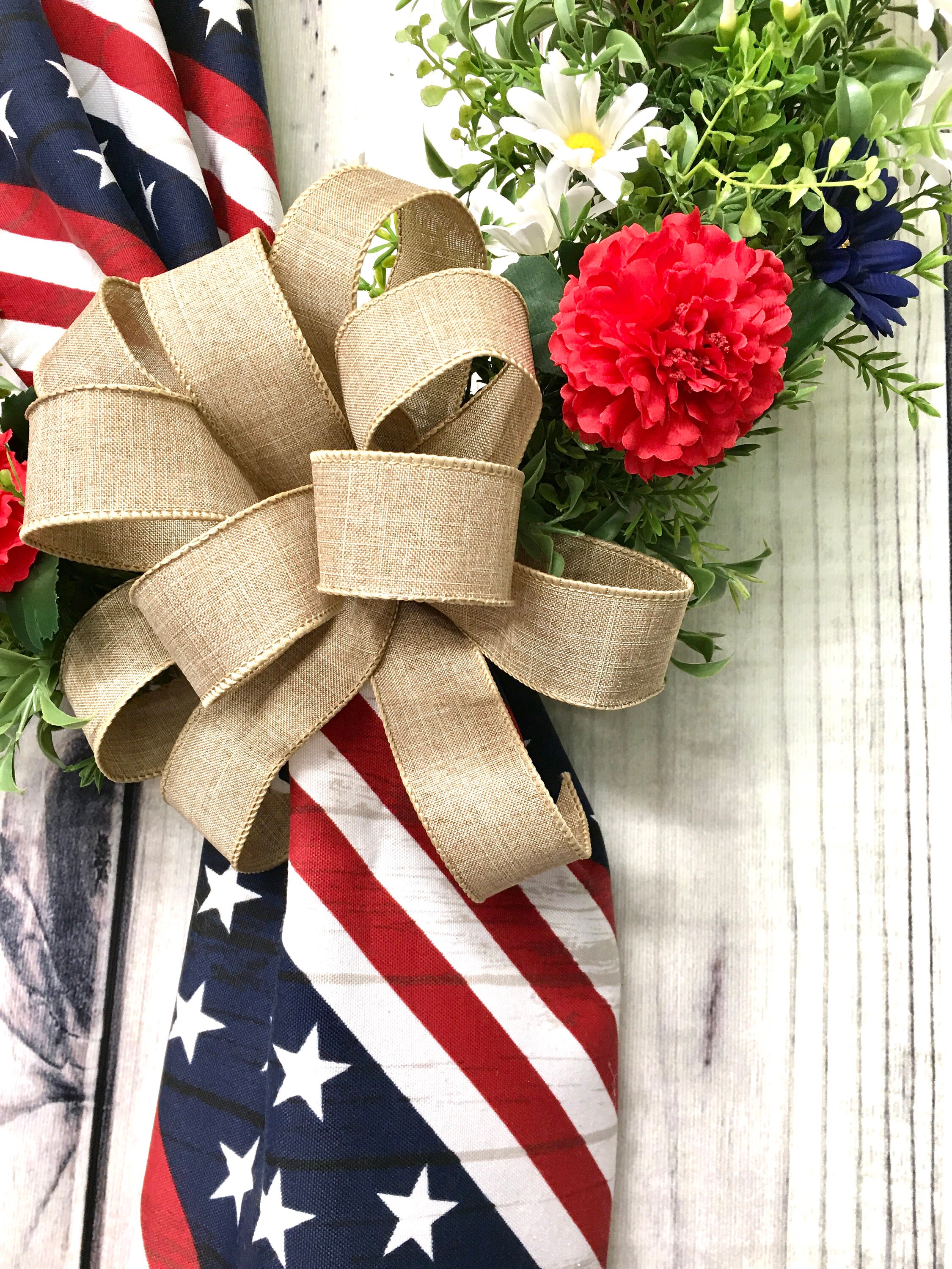 American Flag Wreath: Patriotic Floral Burlap Bow Door Decor - Etsy