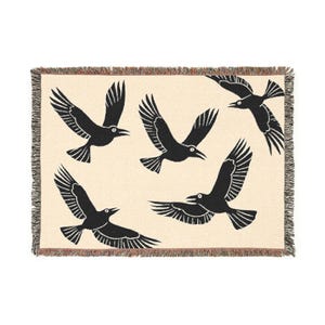 Black Crows Woven Blanket, Unique Tapestry Throw, Gothic Home Decor, Halloween Blanket, Raven Bird Lover Gift