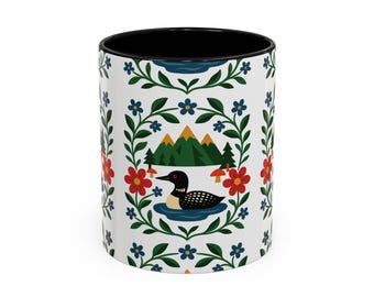 Loon Floral Wreath Mug | Accent Coffee Mug 11oz