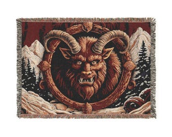 Krampus Christmas Woven Blanket: Gothic Holiday Decor