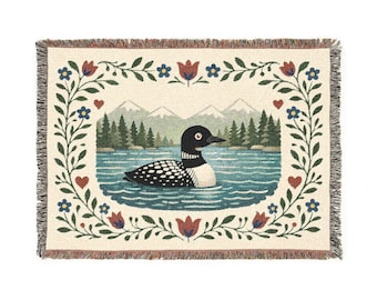 Nordic Loon Woven Blanket | Scandinavian Bird Pattern