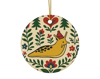 Banana Slug Christmas Ceramic Ornament, PNW Gift, Pacific Northwest Souvenir, USC Student Gift