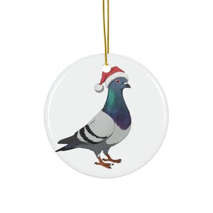 New York City Pigeon with Santa Hat ceramic Ornament, Christmas Tree Decor, Holiday Gift, NYC Bird Decoration, City Ornament,