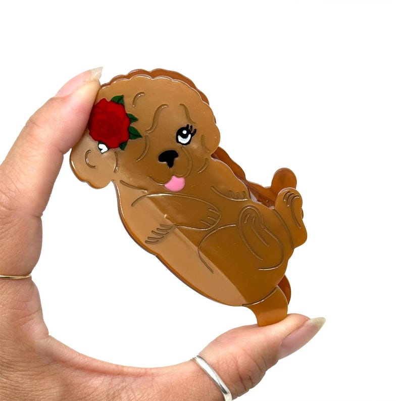 Pinza de pelo de perro esponjosa color canela: accesorio para amantes de las mascotas imagen 2