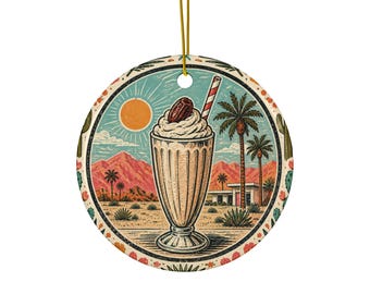 Weihnachtsschmuck aus Keramik, inspiriert von Palm Springs, Kalifornien (Date Shake-Motiv)