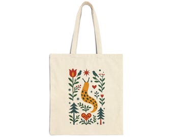 Banana Slug in the Woods Tote Bag | Canvas Mushroom Forest Illustration