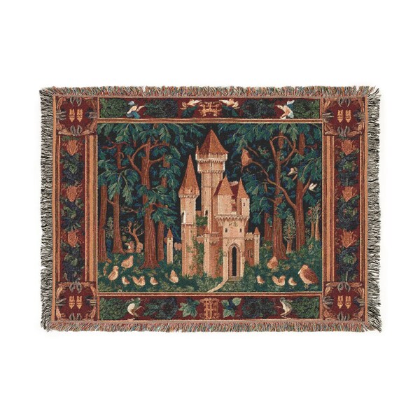 Couverture tissée tour du château médiéval : décoration gothique féerique