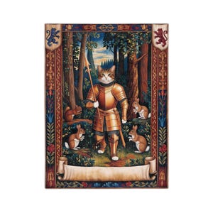 Personalized Medieval Cat Knight Blanket: Whimsical Tapestry Throw