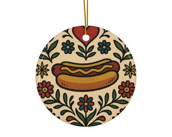 Hot Dog Christmas Tree ceramic ornament