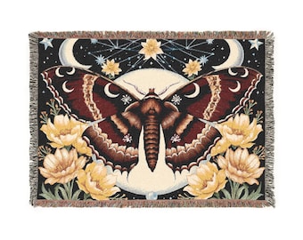 Manta tejida de polilla lunar: manta de bruja celestial, regalo para los amantes de la luna