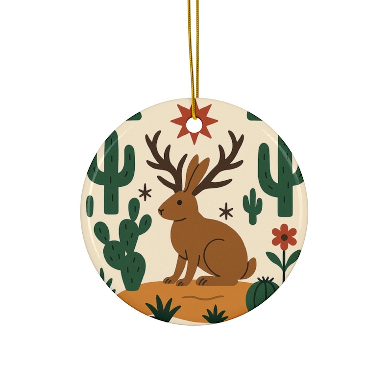 Jackalope Desert Ceramic Ornament | Jackrabbit Antler Southwestern Décor image 1