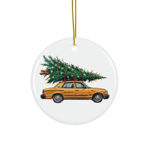 Ceramic Ornament, Yellow Taxi Cab New York City Christmas Tree Decoration, Holiday Gift, Xmas Decor, NYC Souvenir, Christmas Ornament