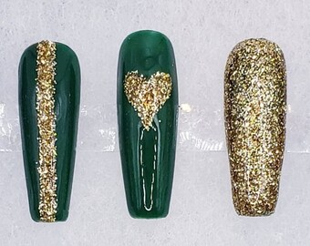 Golden Forest - Handcrafted - Press On Nails - Nail Art