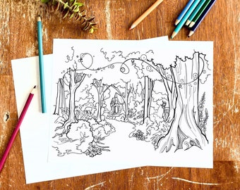 Enchanted Forest - Printable Adult Coloring Page - Digital Download