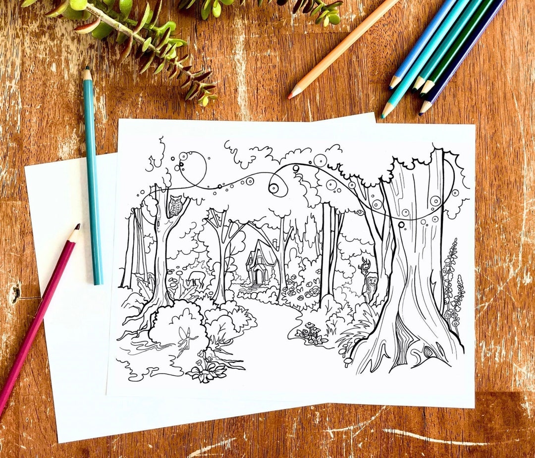 Enchanted Forest - Printable Adult Coloring Page - Digital Download - Etsy