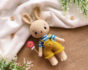 Alex, the baby boy bunny pattern | with pink swirl lollipop included! | English PDF rabbit pattern | bunny crochet