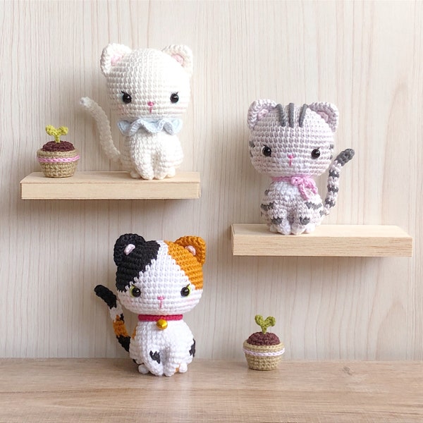 3 in 1 Kitten Girl Muster | Katze gehäkelt, Anleitung | Amigurumi Katzen Schnittmuster | Englische PDF-Häkelanleitung