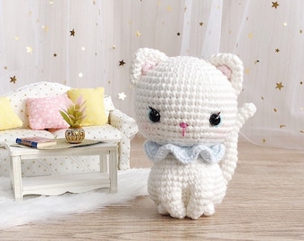 Kitty, het kleine witte katjespatroon | gehaakt kattenpatroon | amigurumi kattenpatroon | gehaakte witte kat | Engels en Spaans PDF-patroon