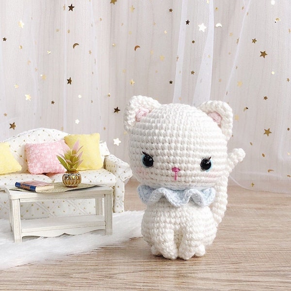 Kitty, das kleine weiße Kätzchen Muster | Katze gehäkelt, Anleitung | Amigurumi Katzen Schnittmuster | gehäkelte weiße Katze | Englisch & Spanisch PDF Pattern