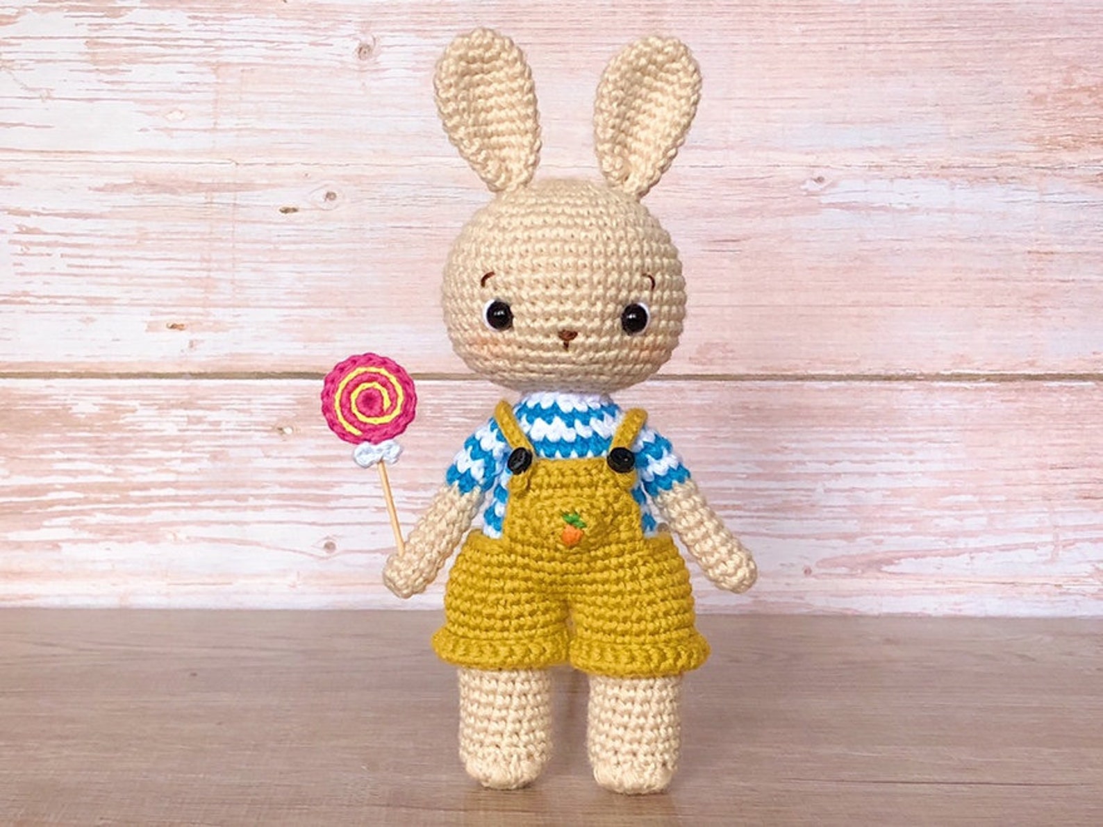 Crochet Boy Rabbit Pattern Alex, the Baby Boy Bunny Pattern | With Pink Swirl Lollipop Included ...