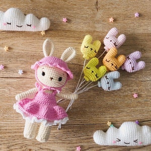 Alice, the baby girl bunny pattern with her bunny balloon included English PDF rabbit pattern bunny crochet image 3