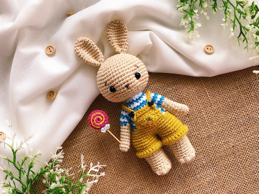Crochet Boy Rabbit Pattern Alex, the Baby Boy Bunny Pattern | With Pink Swirl Lollipop Included ...