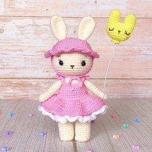 Alice, the baby girl bunny pattern with her bunny balloon included English PDF rabbit pattern bunny crochet image 4