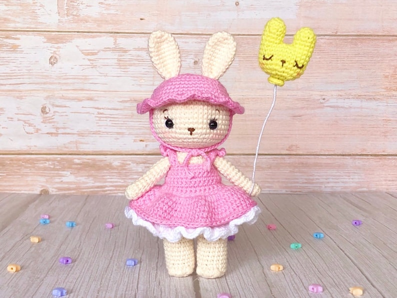 Alice, the baby girl bunny pattern with her bunny balloon included English PDF rabbit pattern bunny crochet image 4