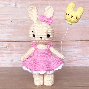 Alice, the baby girl bunny pattern with her bunny balloon included English PDF rabbit pattern bunny crochet image 2