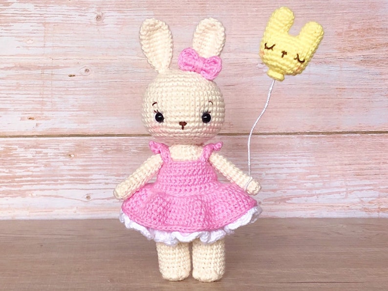 Alice, the baby girl bunny pattern with her bunny balloon included English PDF rabbit pattern bunny crochet image 2