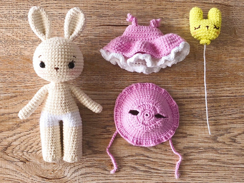 Alice, the baby girl bunny pattern with her bunny balloon included English PDF rabbit pattern bunny crochet image 6