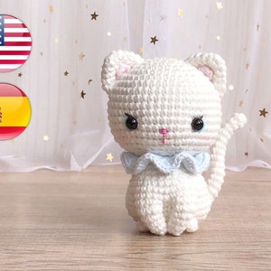 Kitty, the little white kitten pattern crochet cat pattern amigurumi cat pattern crochet white cat English & Spanish PDF pattern image 2