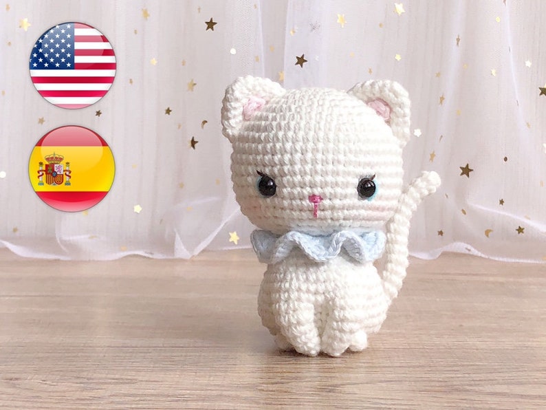 Kitty, the little white kitten pattern crochet cat pattern amigurumi cat pattern crochet white cat English & Spanish PDF pattern image 2