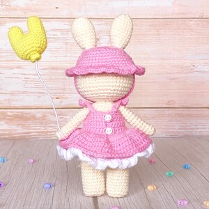 Alice, the baby girl bunny pattern with her bunny balloon included English PDF rabbit pattern bunny crochet image 5