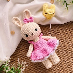 Alice, the baby girl bunny pattern with her bunny balloon included English PDF rabbit pattern bunny crochet image 1