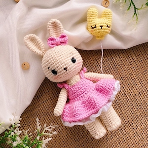 Alice, the baby girl bunny pattern with her bunny balloon included English PDF rabbit pattern bunny crochet image 1