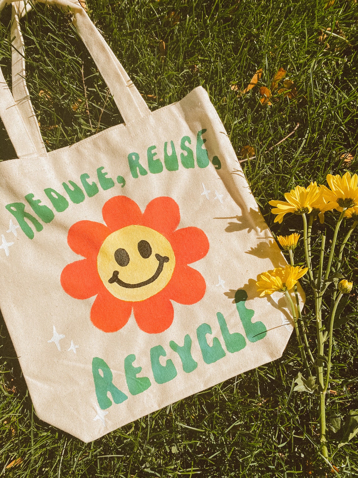 Reduce Reuse Recycle Hand Painted Tote Bag / Sustainable Etsy