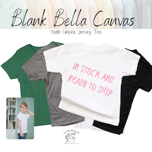 BELLA CANVAS Youth Shirt, Plain Tees for Girls, Blank Shirt for Sublimation, Solid Color T-shirt for Boys, Kids T Shirt, DIY Craft Supply