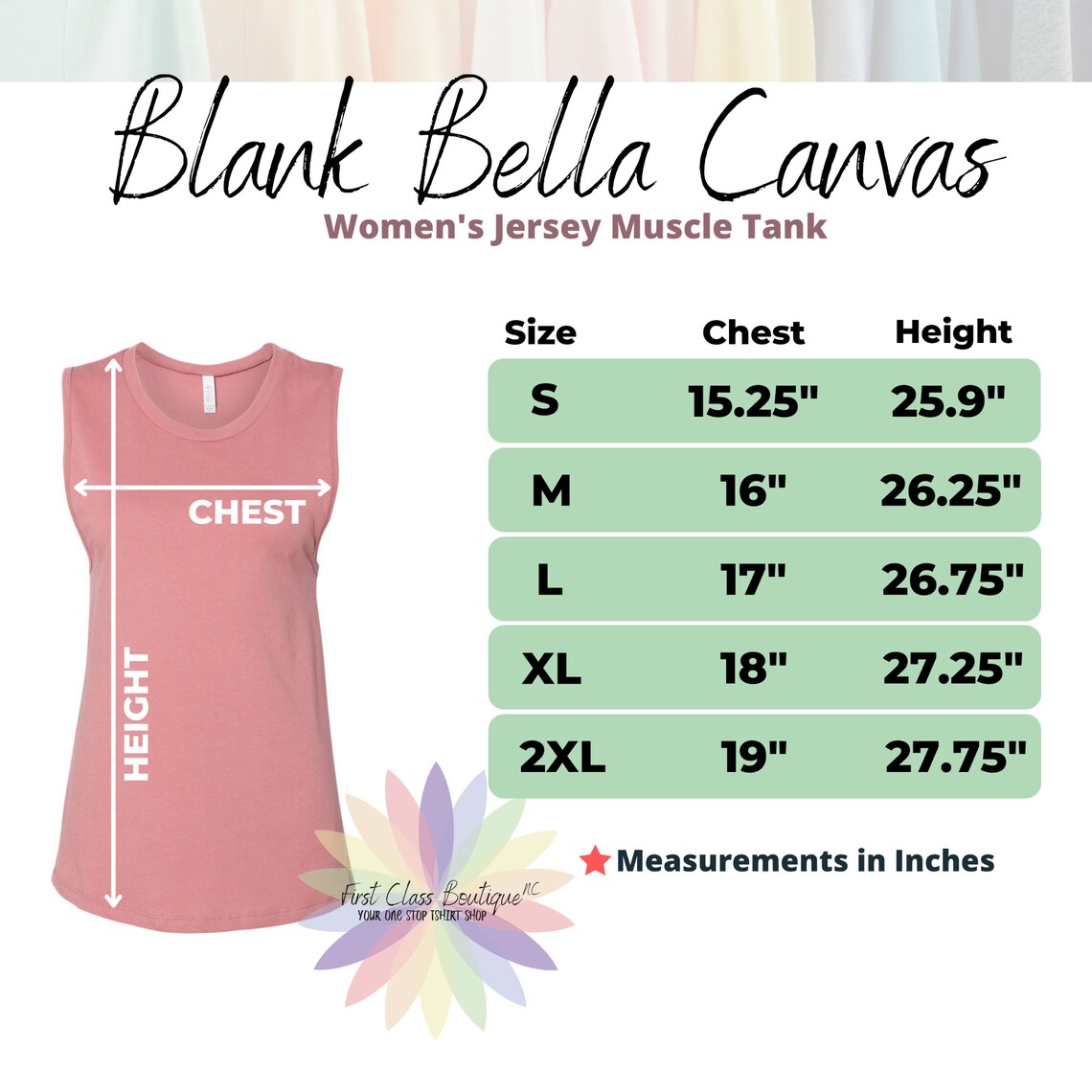 bella canvas muscle tank size chart