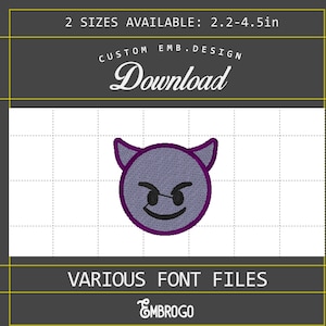 Evil Face Emoji Embroidery Design, Mischievous Face Emoji Embroidery File, Mean Face Instant Download, Digital Download, 2 Sizes Available