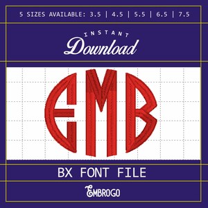Round Embroidery Monogram Font, Monogram Embroidery Designs, Monogram Alphabet, Machine Embroidery File, BX Fonts, 5 Sizes, Instant Download
