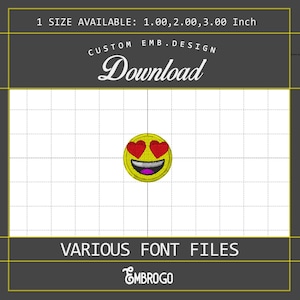 Heart Eyes Emoji Embroidery Design, Heart Eyes Face Emoji Embroidery File, Fun Emoji Instant Download, Digital Download, 3 Sizes Available