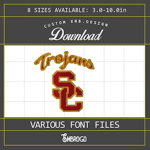 Trojans-Inspired Script & SC Monogram – 8 Sizes | Bold School Stitch File | Instant Machine Embroidery Download